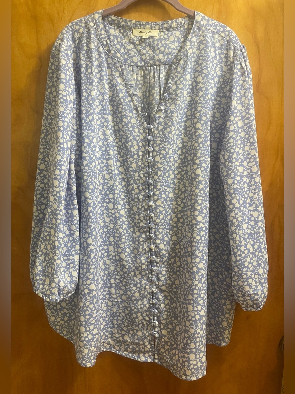 Light Blue Floral Button-Front Look Blouse by MondayFun